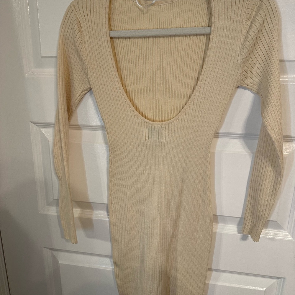 Cream Ribbed Knit Dress - Picture 3 of 4